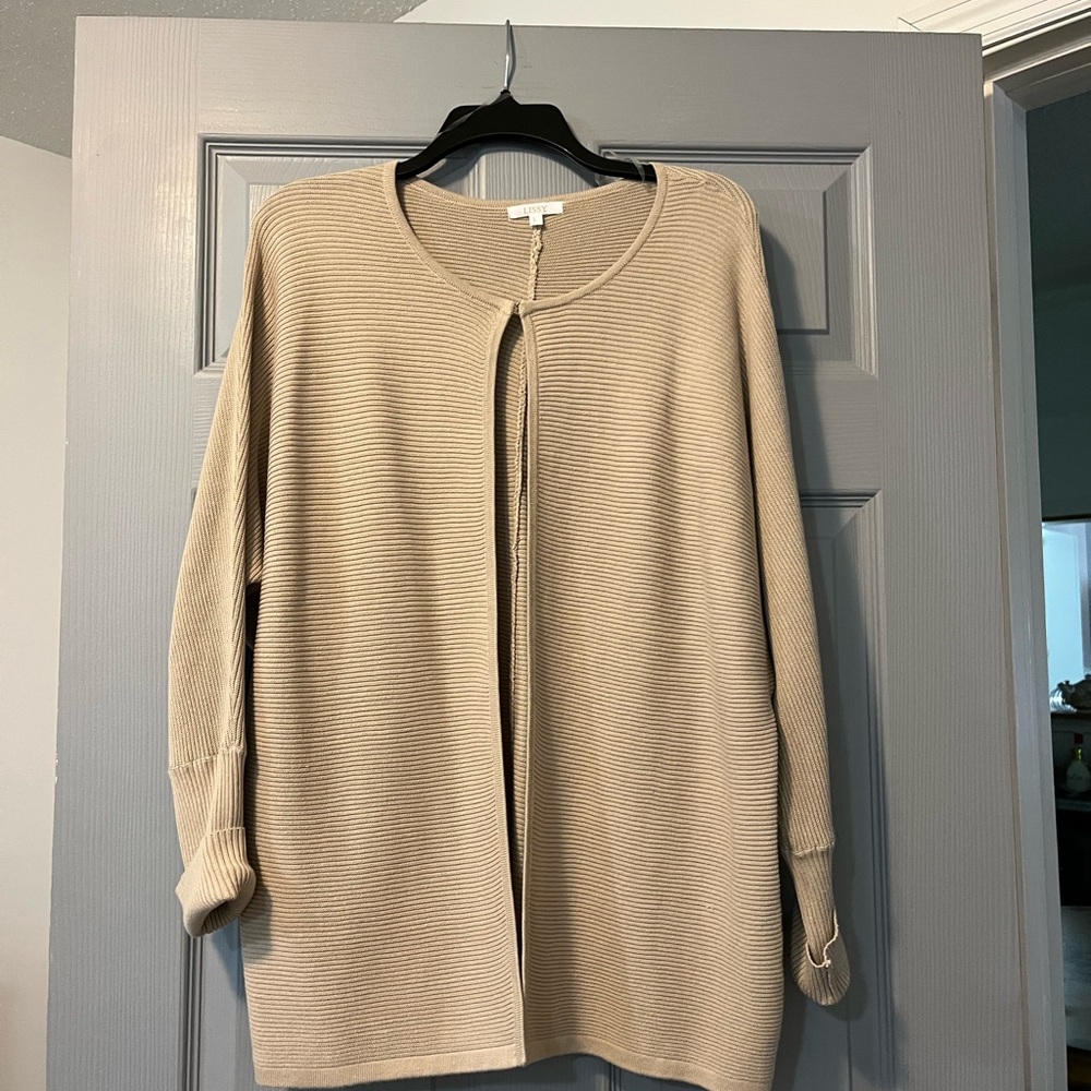 Tan Knit Cardigan Sweater with Relaxed Fit